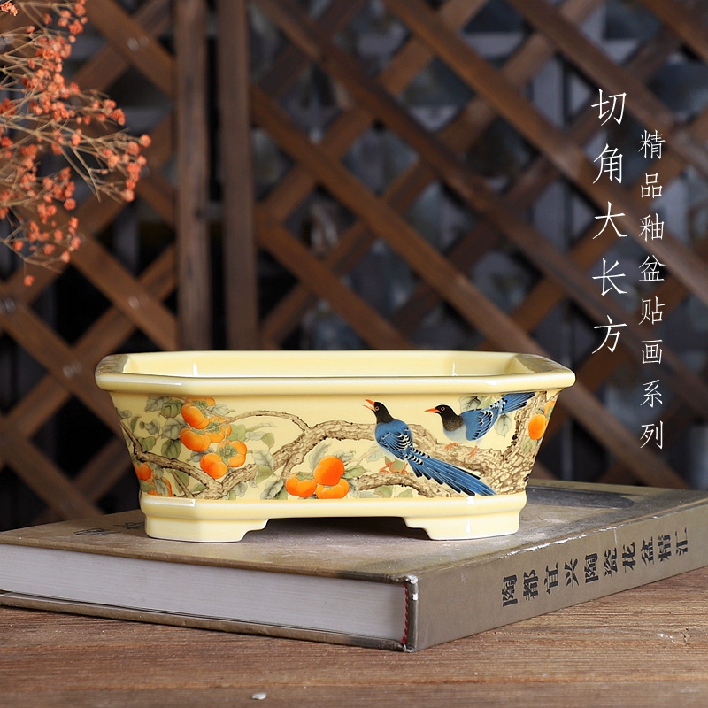 Bonsai Garden Table - Porcelain Rectangle Bonsai Pot, Traditional Chinese