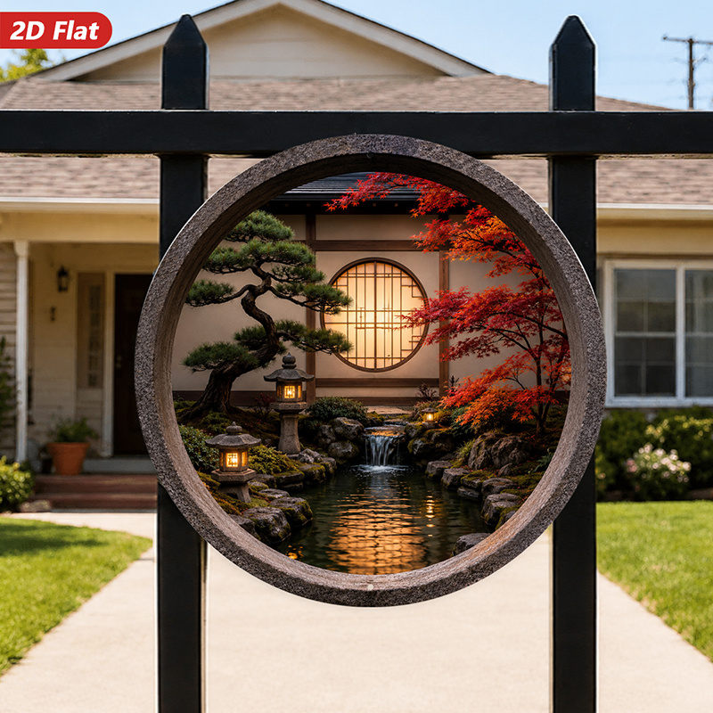 2D Flat, 1pc Round Metal Sign  - Bonsai Garden Wall review and price